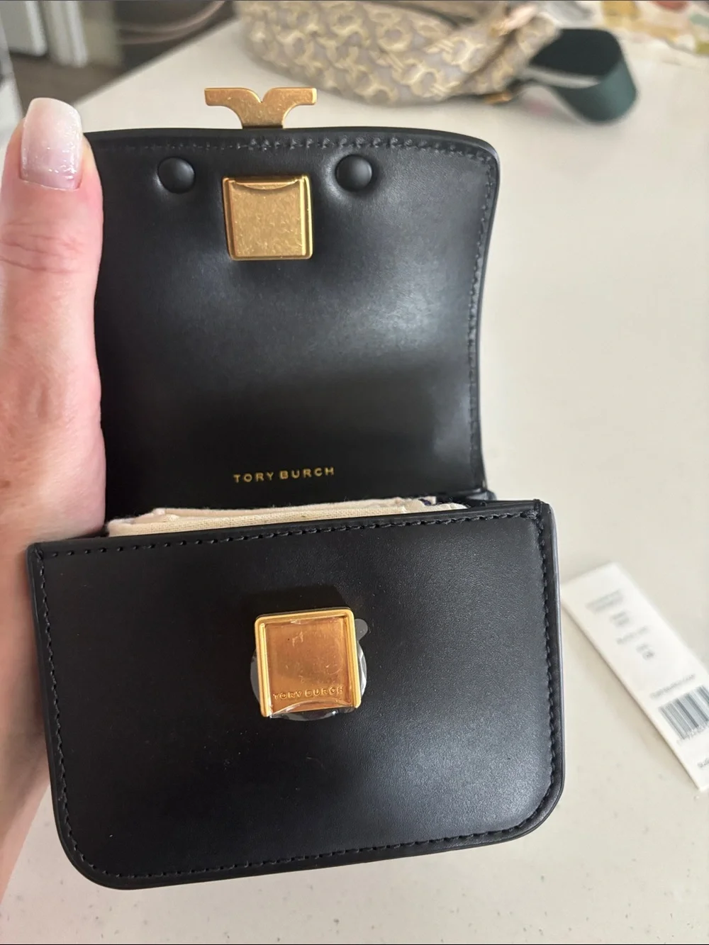 Tory Burch Black Eleanor Mini Crossbody with Gold Logo and Chain